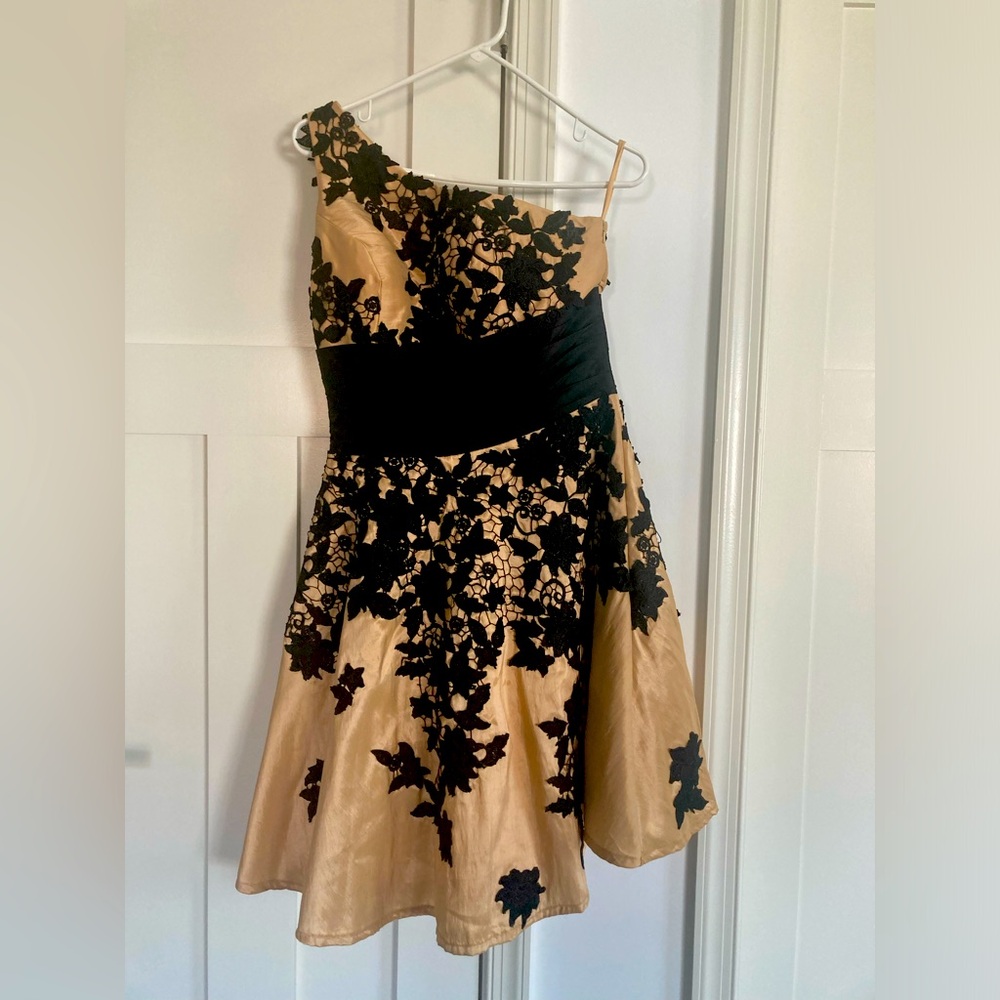 One shoulder formal dress.